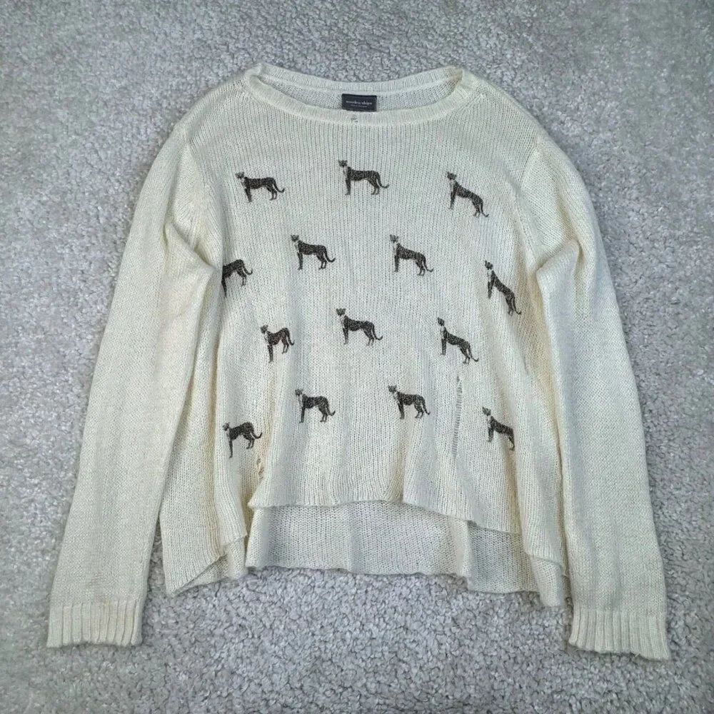 Wooden Ships Wool Jaguar Distressed Sweater Ivory Cream M/L